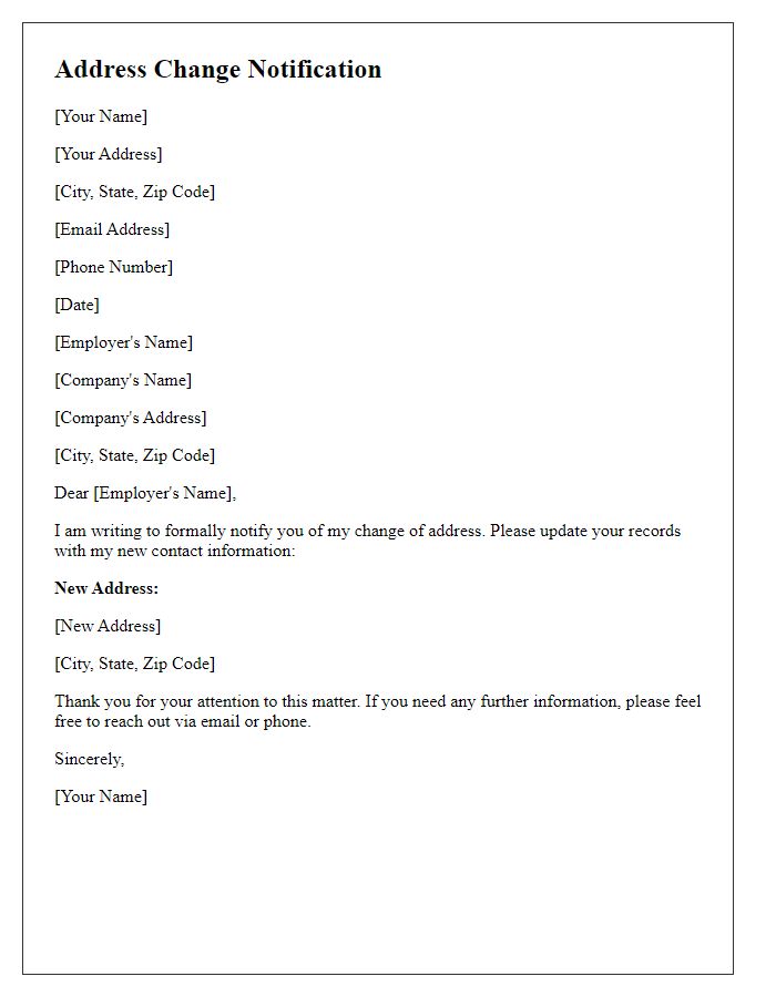 Letter template of address change notification for employers