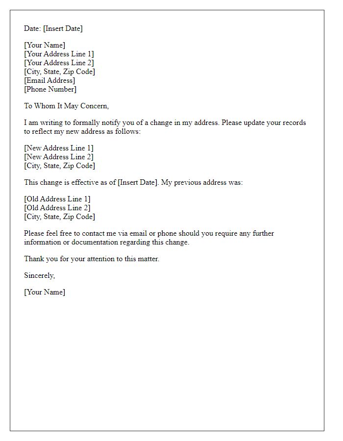 Letter template of address change notification for government agencies