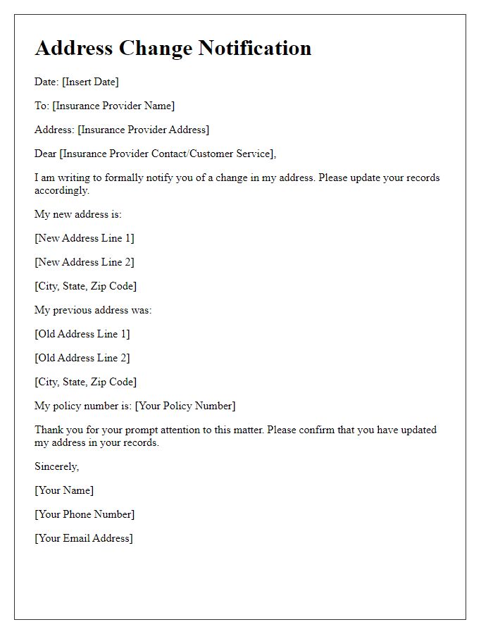 Letter template of address change notification for insurance providers