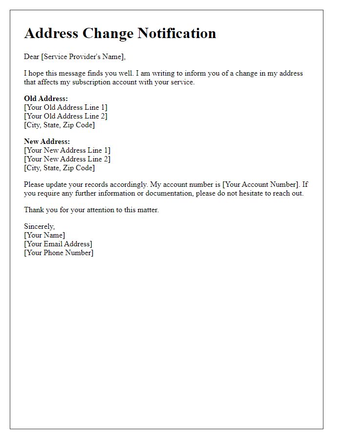 Letter template of address change notification for subscription services