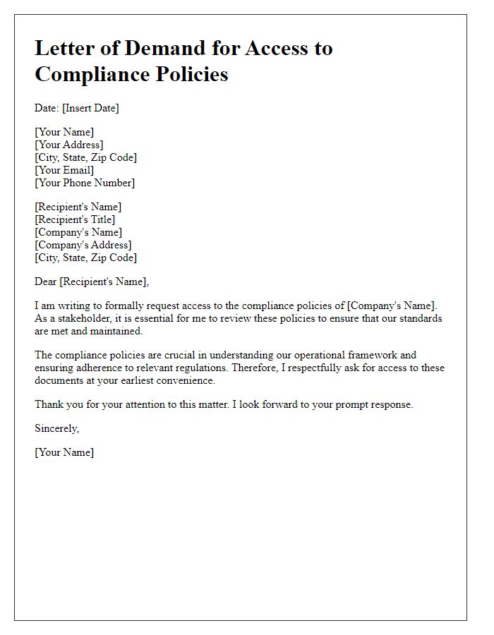 Letter template of demand for access to compliance policies