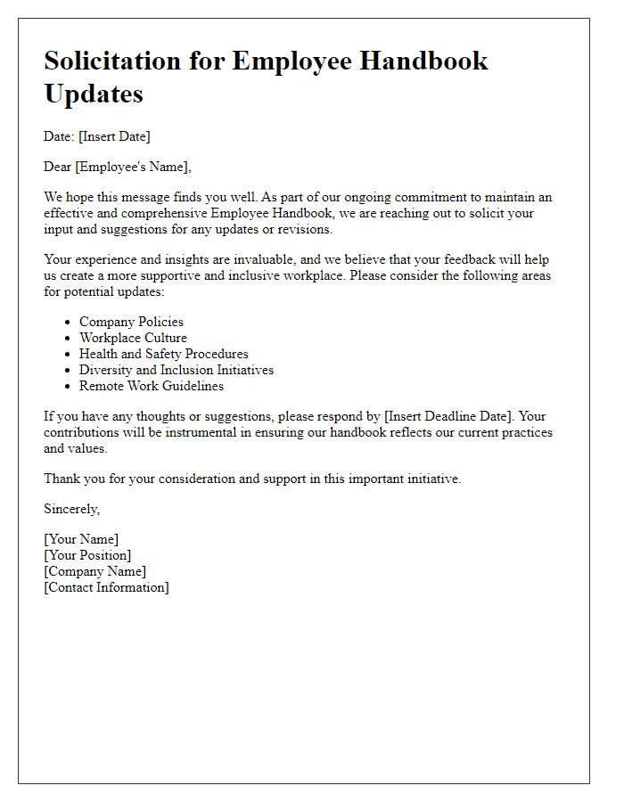 Letter template of solicitation for employee handbook updates