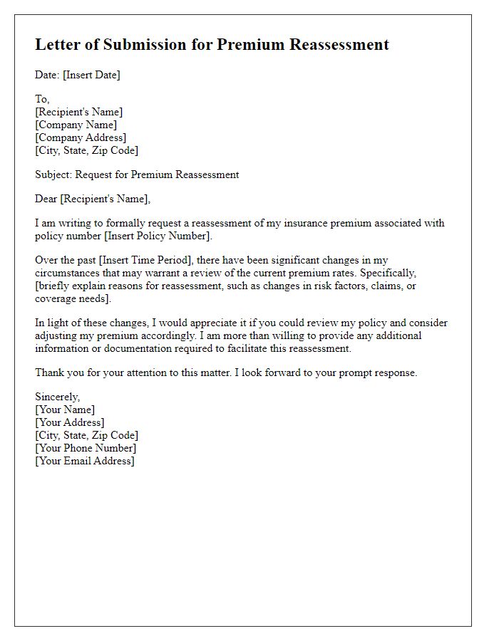 Letter template of submission for premium reassessment