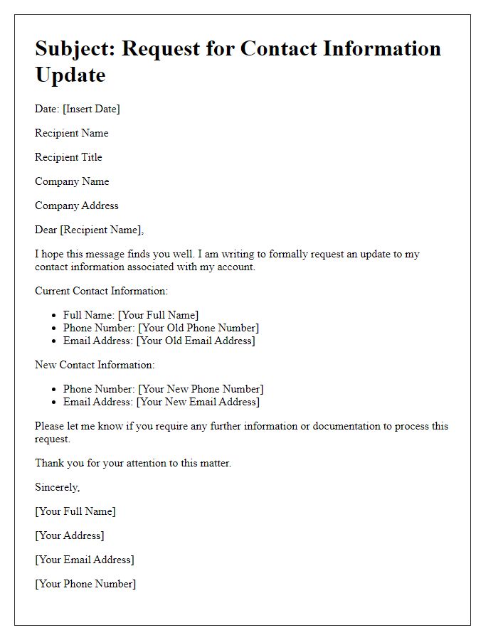 Letter template of contact information modification