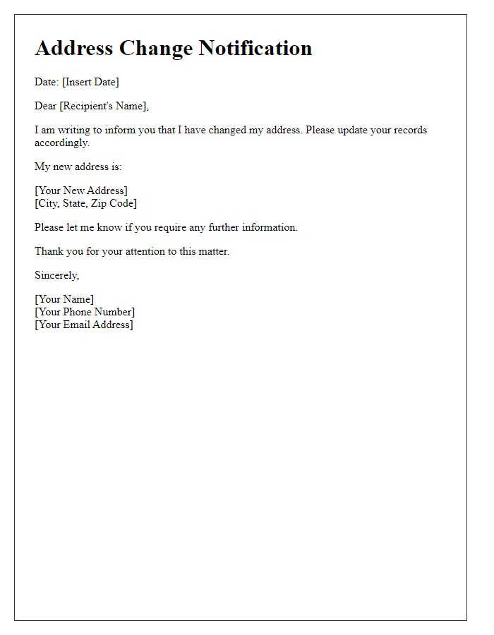 Letter template of notification for address change