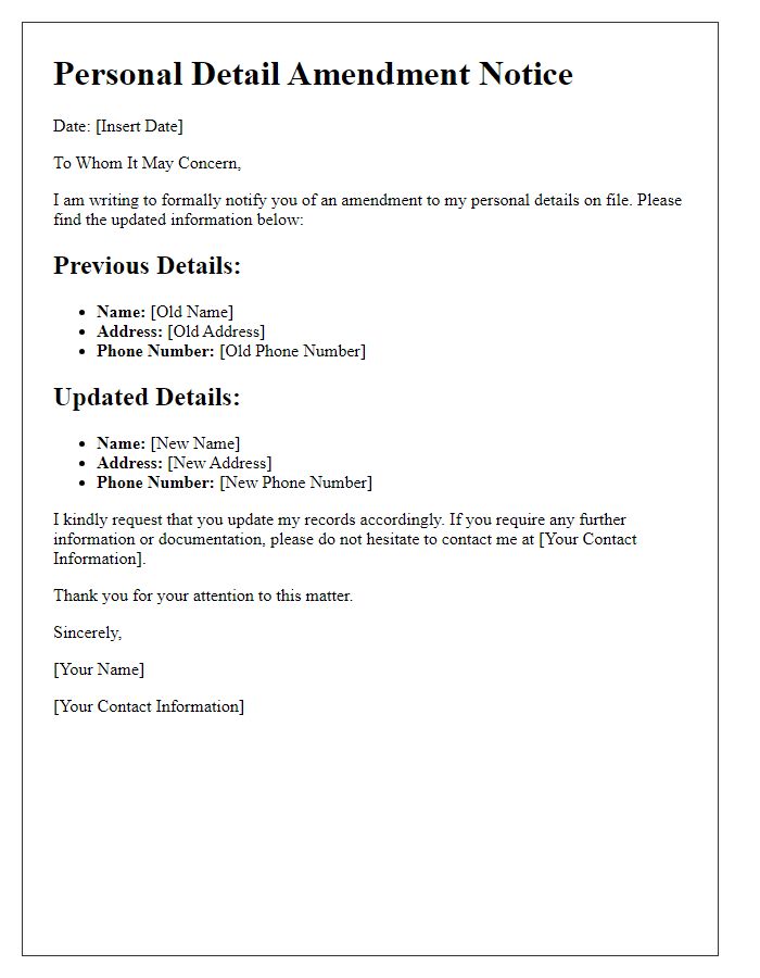 Letter template of personal detail amendment notice