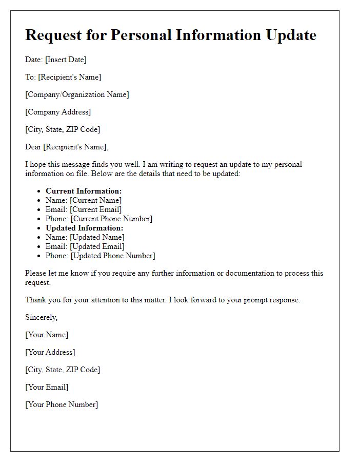 Letter template of personal information update request