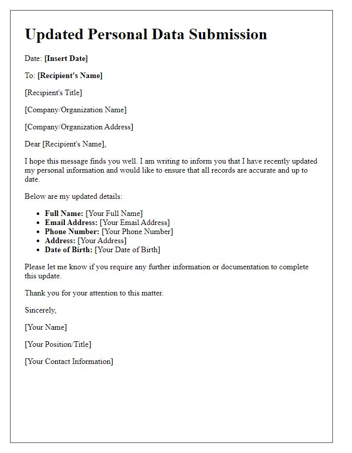 Letter template of updated personal data submission