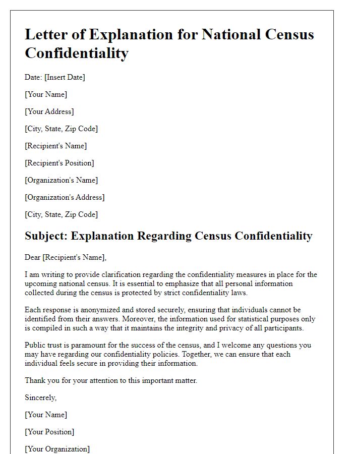 Letter template of explanation for national census confidentiality