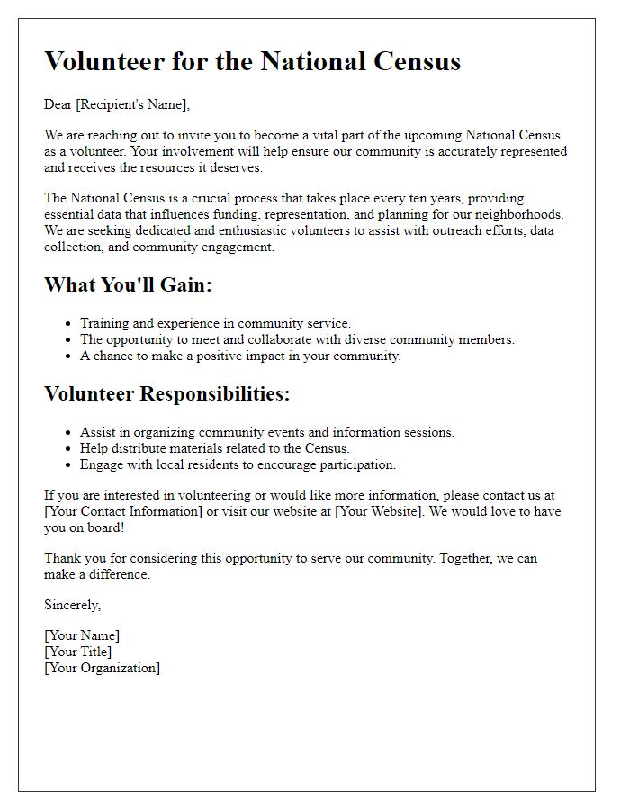 Letter template of outreach for national census volunteers