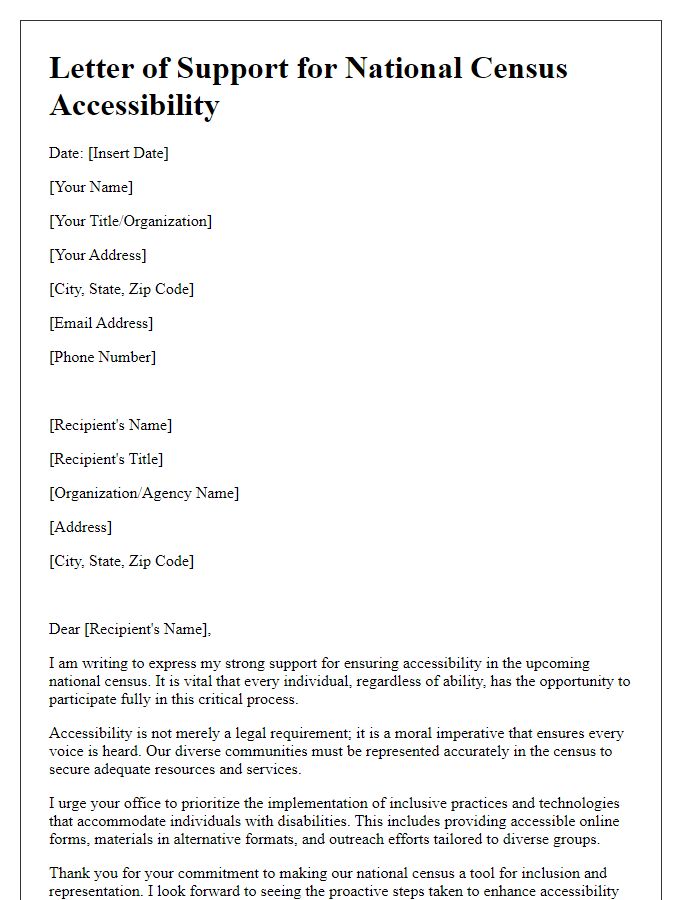 Letter template of support for national census accessibility