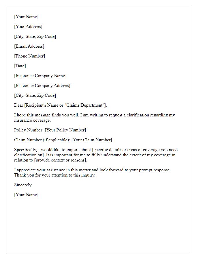 Letter template of coverage clarification inquiry