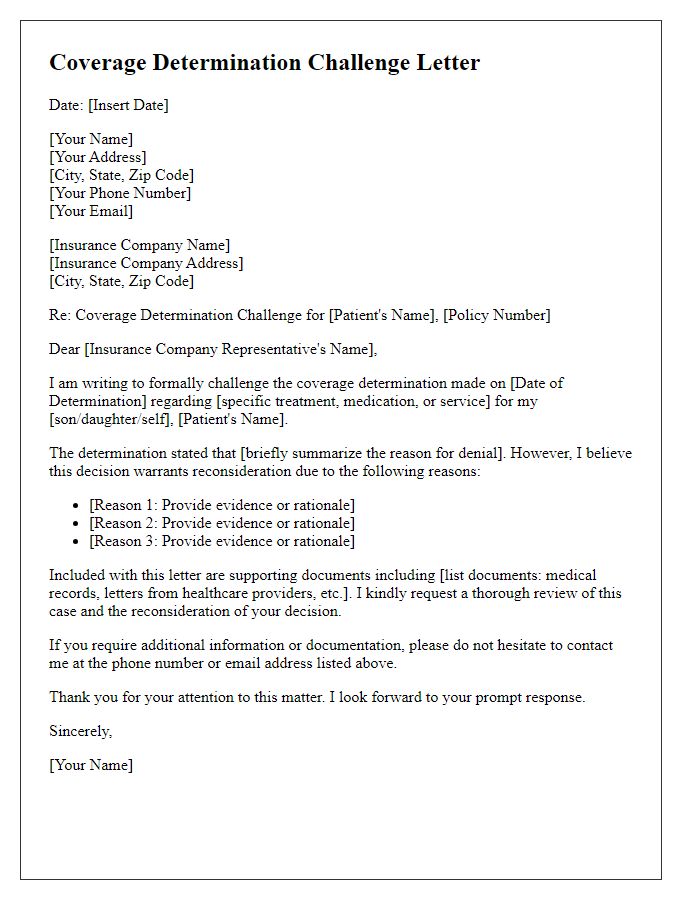 Letter template of coverage determination challenge