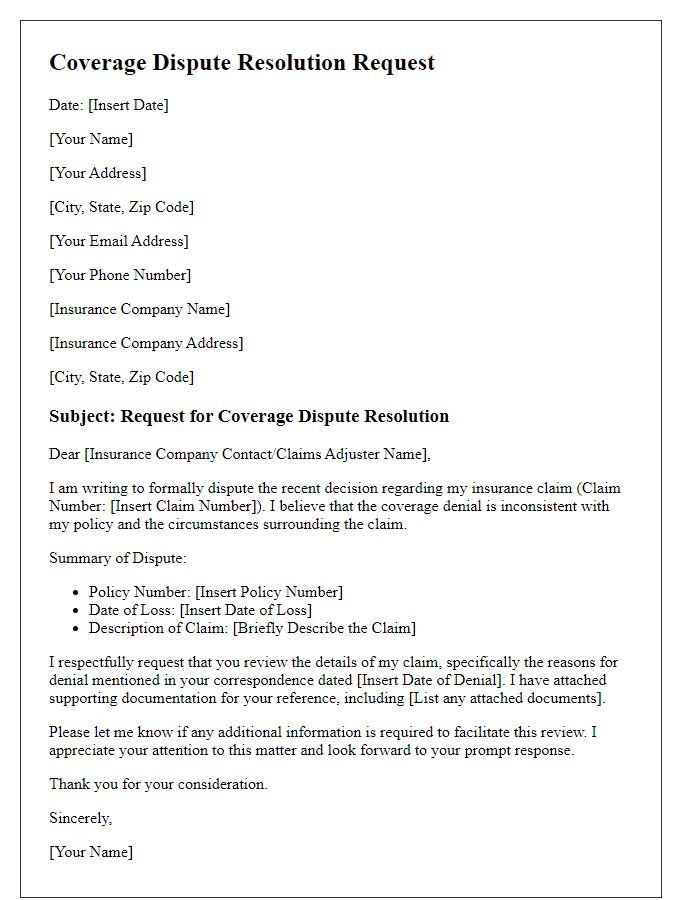 Letter template of coverage dispute resolution request