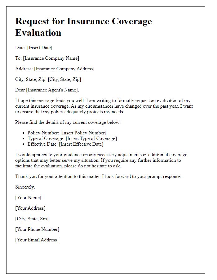 Letter template of insurance coverage evaluation request