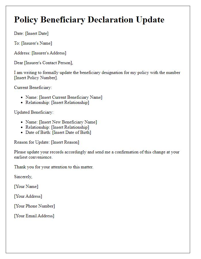 Letter template of policy beneficiary declaration update