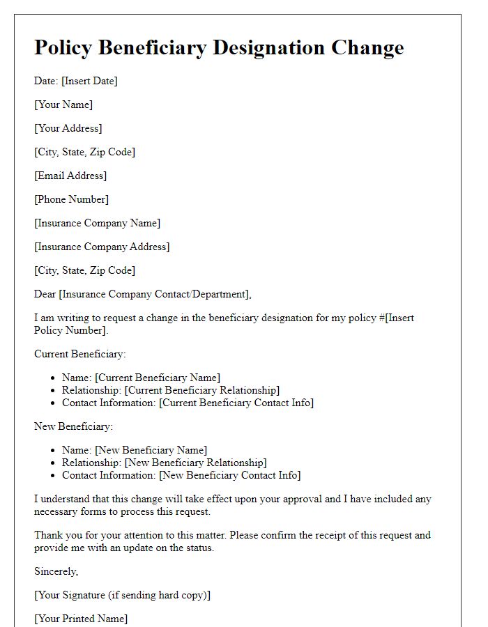 Letter template of policy beneficiary designation change