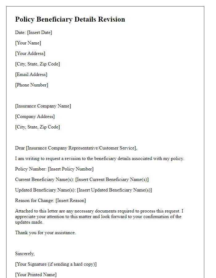 Letter template of policy beneficiary details revision