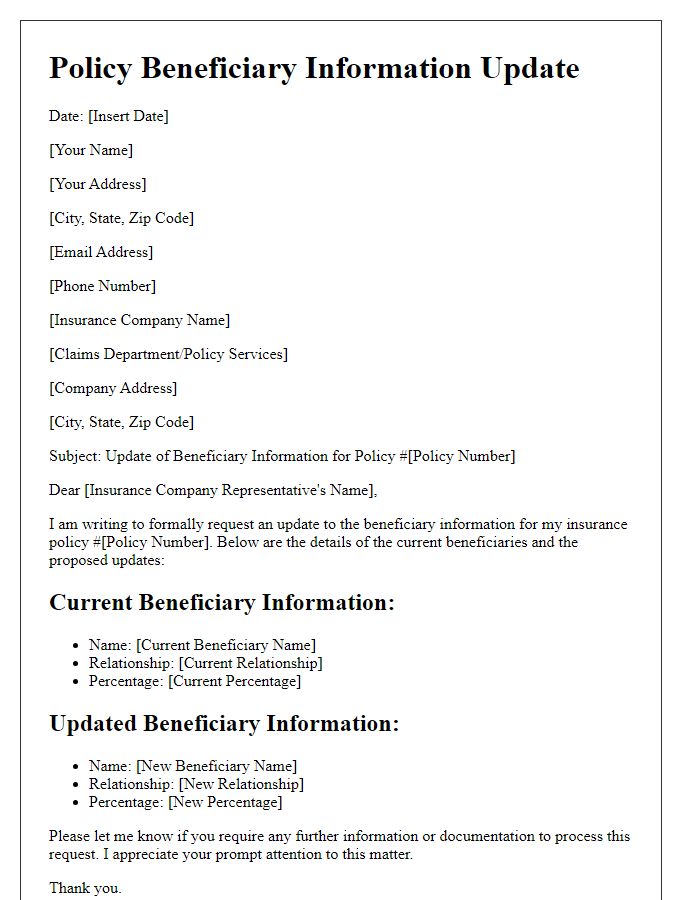 Letter template of policy beneficiary information update