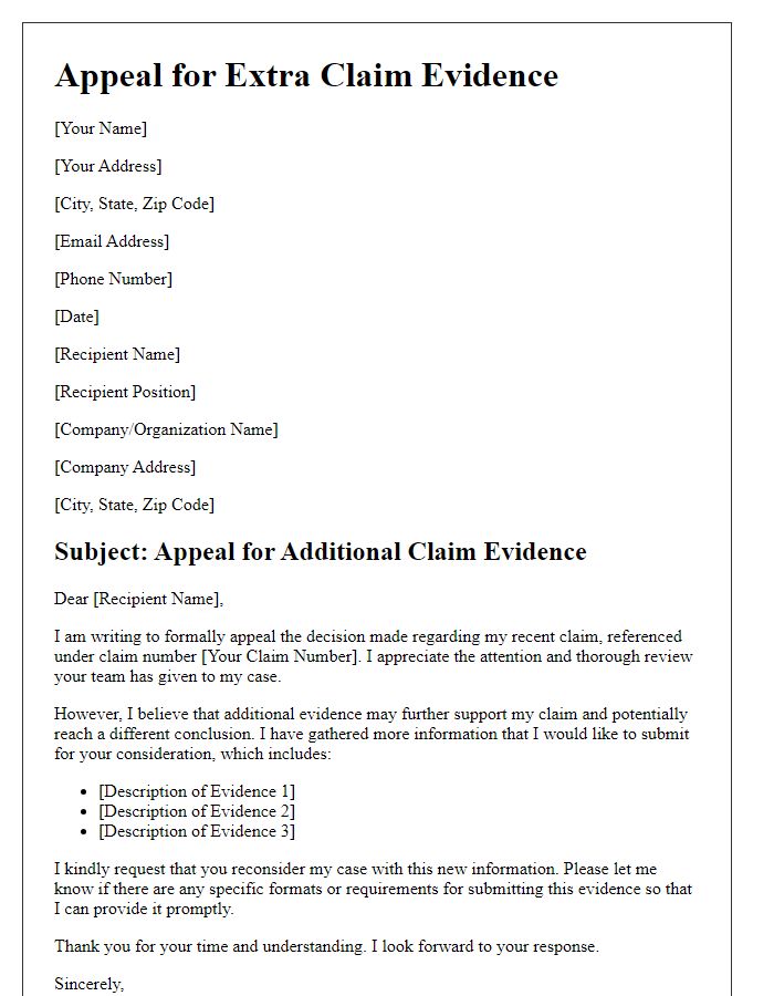 Letter template of appeal for extra claim evidence