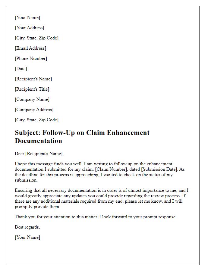 Letter template of follow-up for claim enhancement documentation