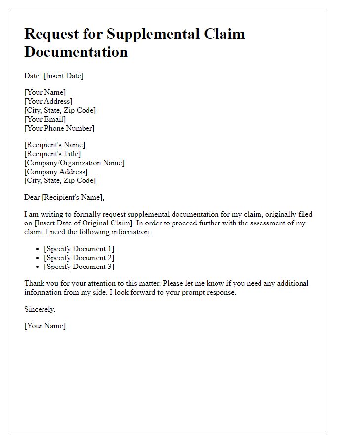 Letter template of request for supplemental claim documentation