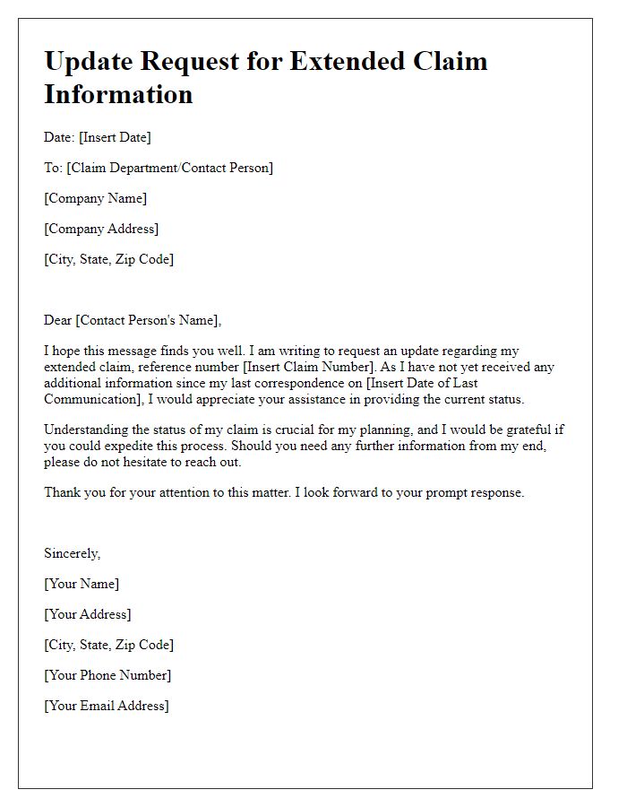 Letter template of update request for extended claim information