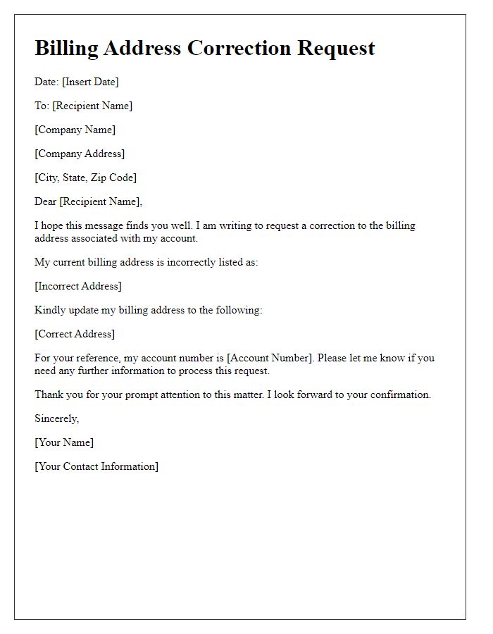 Letter template of billing address correction request