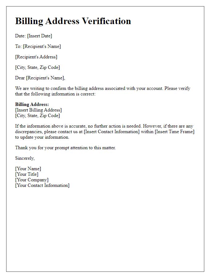 Letter template of billing address verification