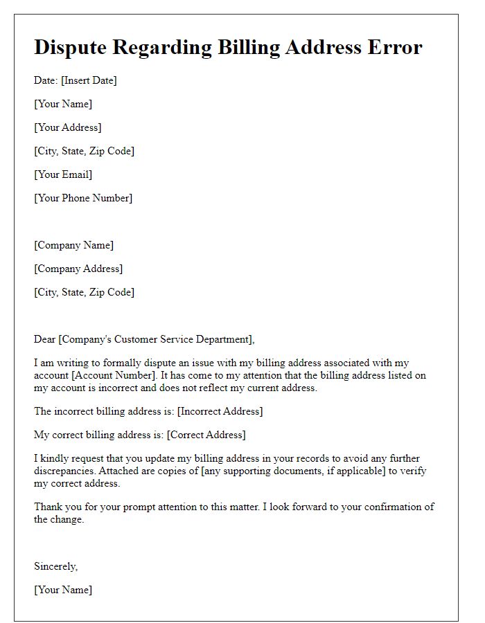 Letter template of dispute regarding billing address error