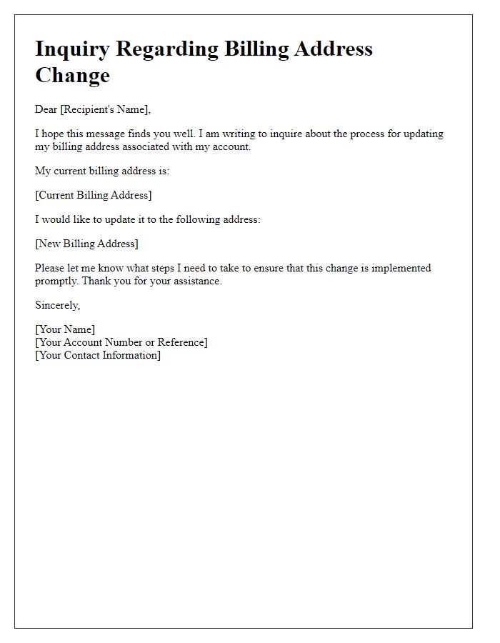 Letter template of inquiry about billing address changes