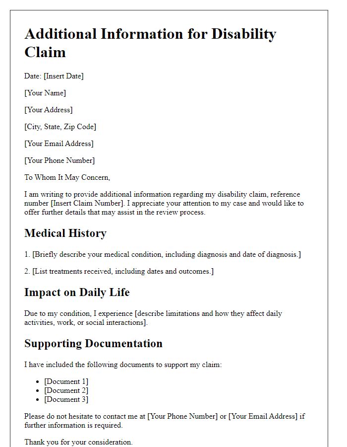 Letter template of additional information for disability claim