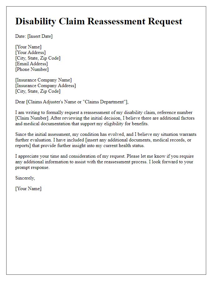 Letter template of disability claim reassessment request