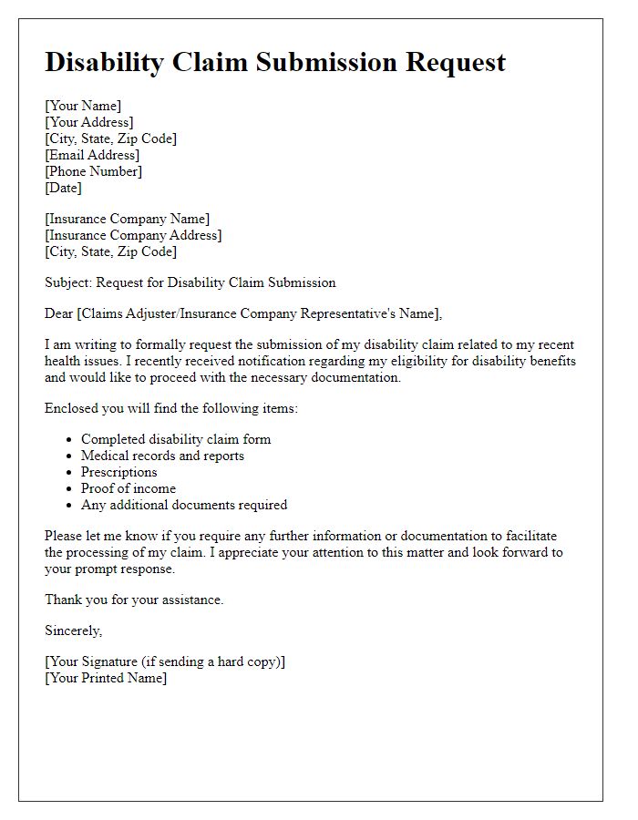 Letter template of disability claim submission request