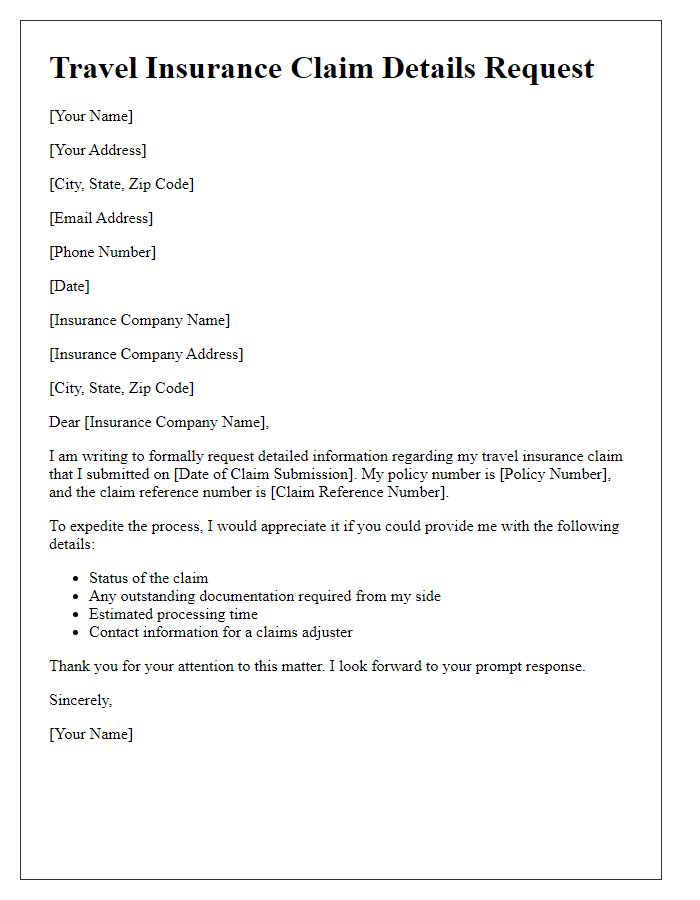 Letter template of travel insurance claim details request