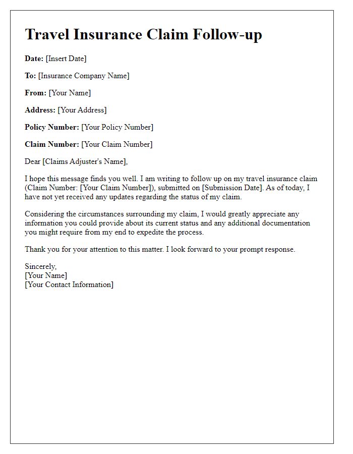 Letter template of travel insurance claim follow-up