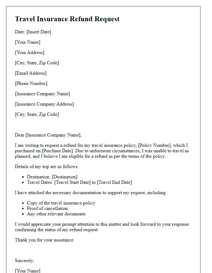 Letter template of travel insurance coverage refund