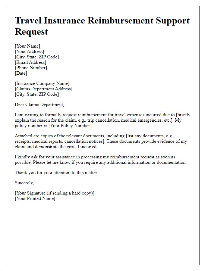 Letter template of travel insurance reimbursement support request