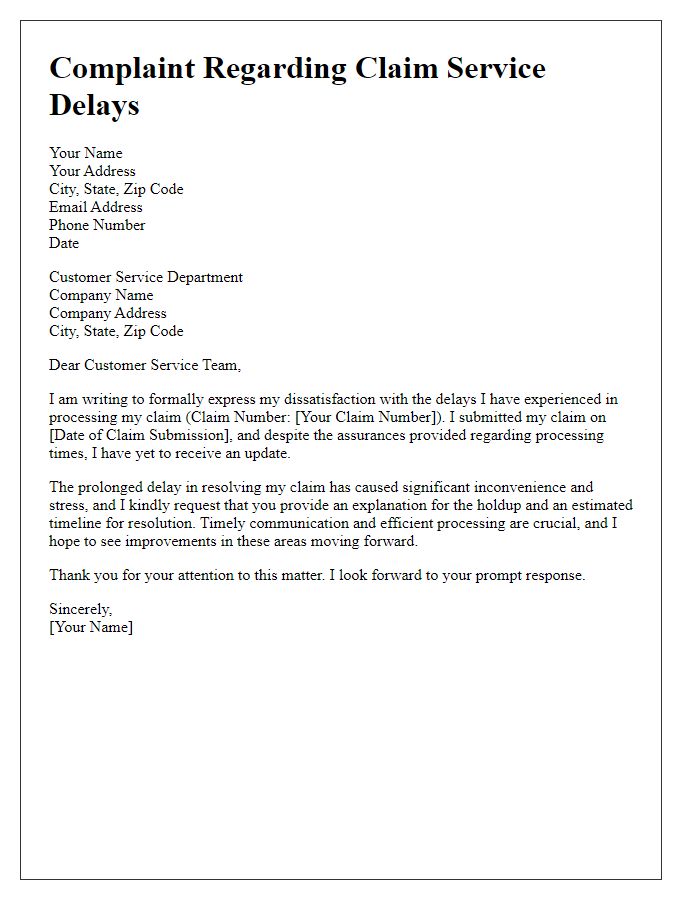 Letter template of complaint regarding claim service delays.