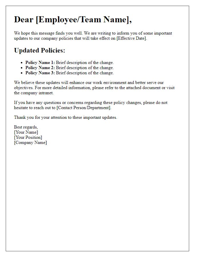 Letter template of communicating updated policy choices