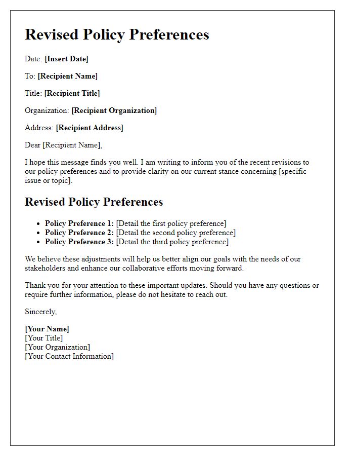 Letter template of detailing revised policy preferences