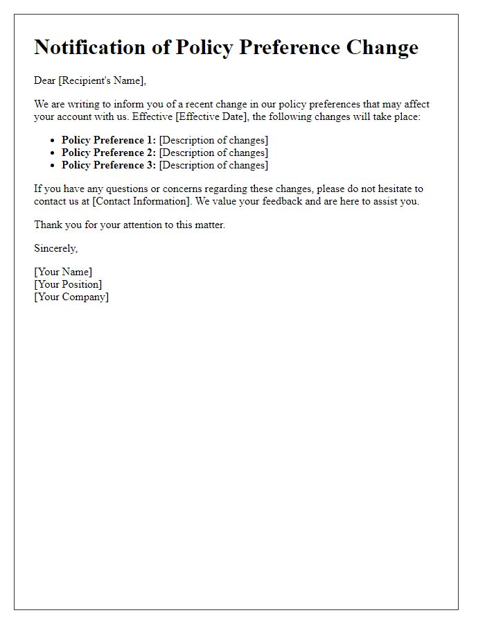 Letter template of notifying policy preference changes