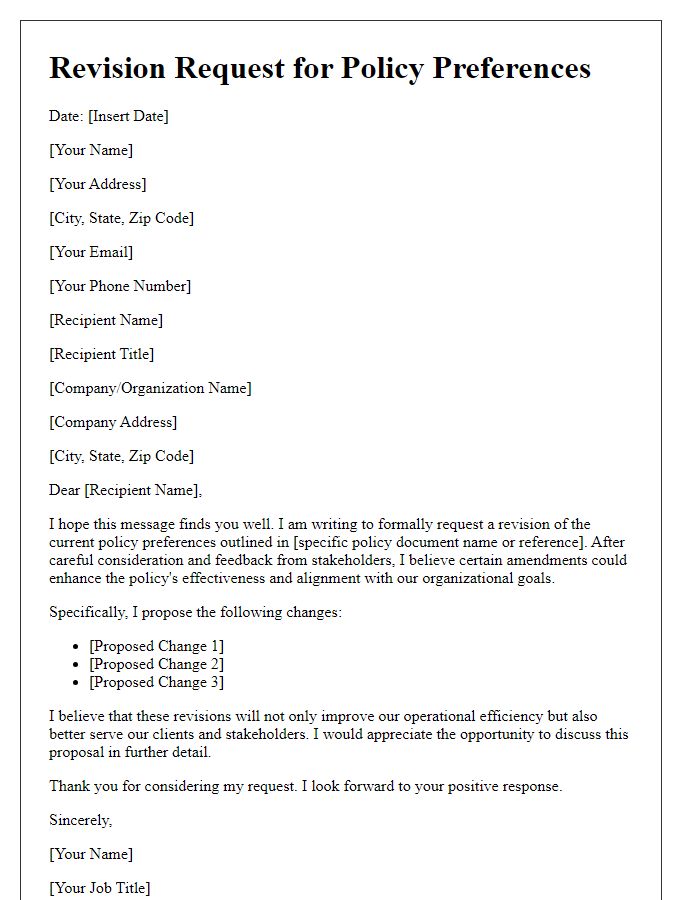 Letter template of policy preference revision request