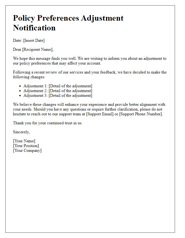 Letter template of policy preferences adjustment notification