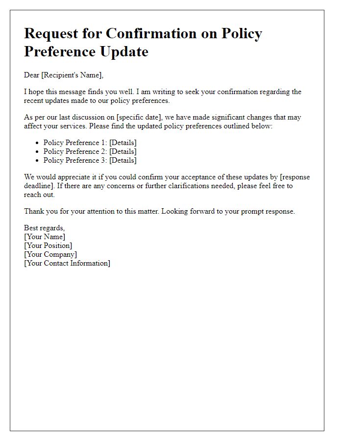 Letter template of seeking confirmation on policy preference update