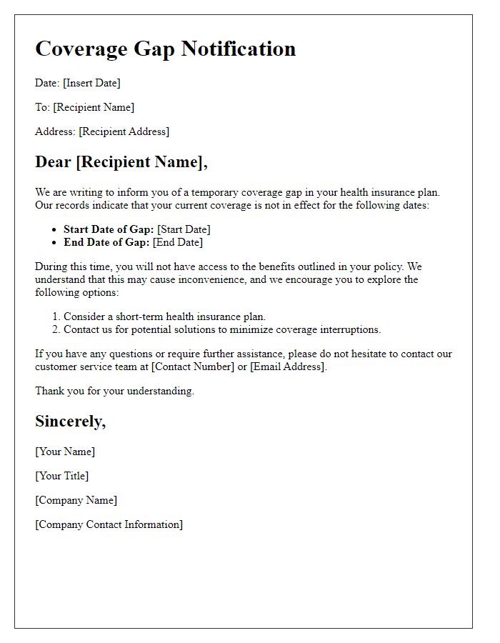 Letter template of coverage gap details