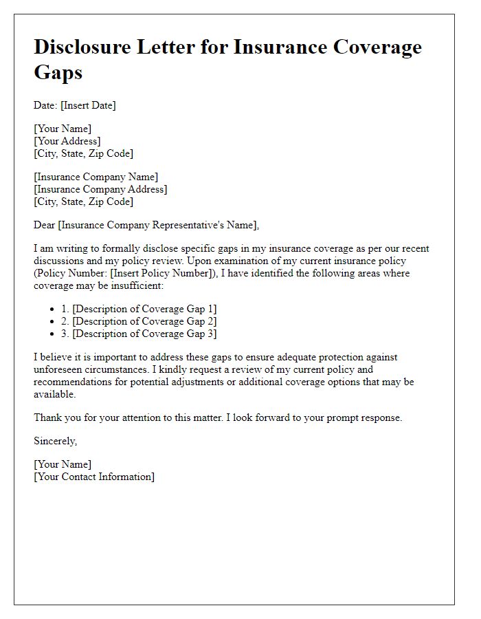 Letter template of disclosure for insurance coverage gaps