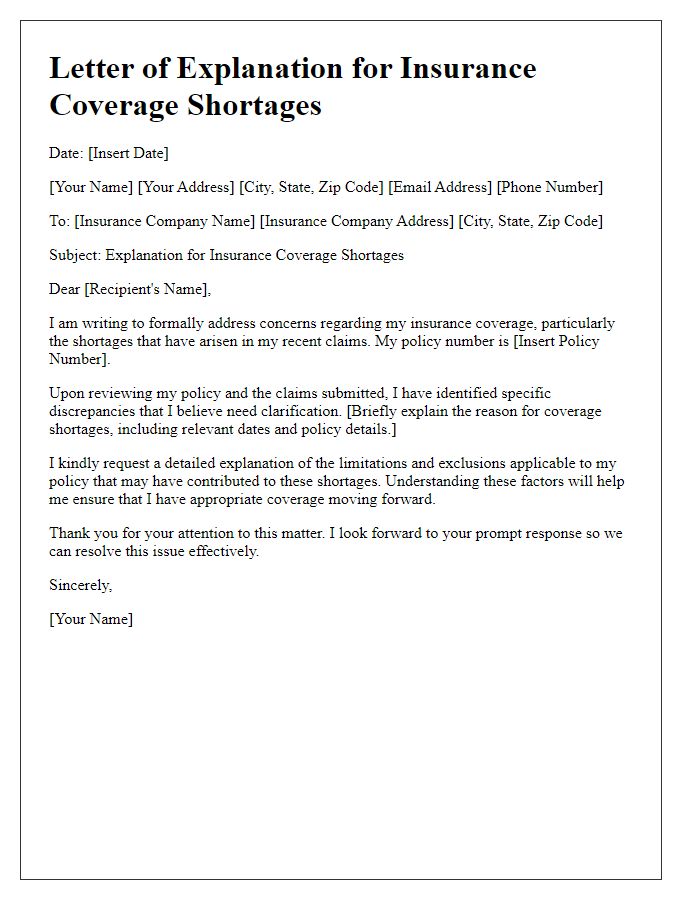 Letter template of explanation for insurance coverage shortages