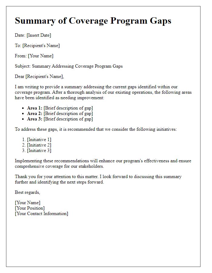 Letter template of summary addressing coverage program gaps