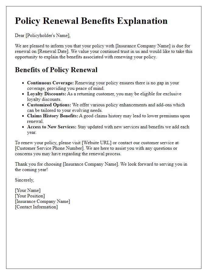 Letter template of policy renewal benefits explanation